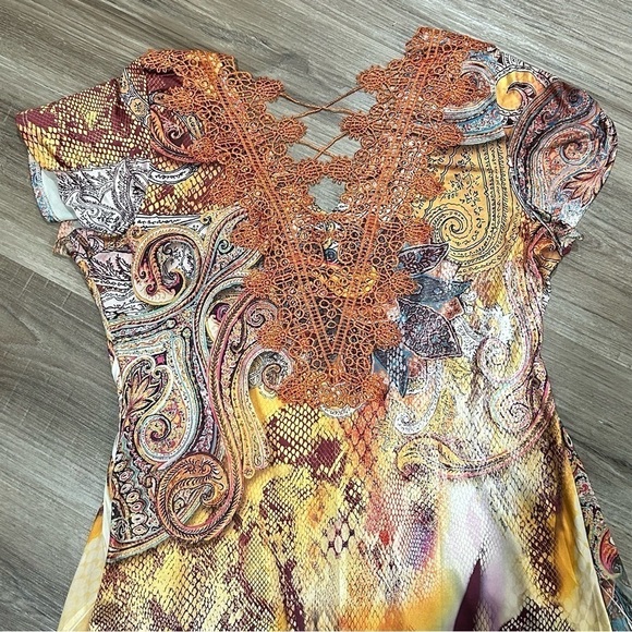 One World Orange Paisley Snake Skin Print Dress Women size Medium - Picture 11 of 14
